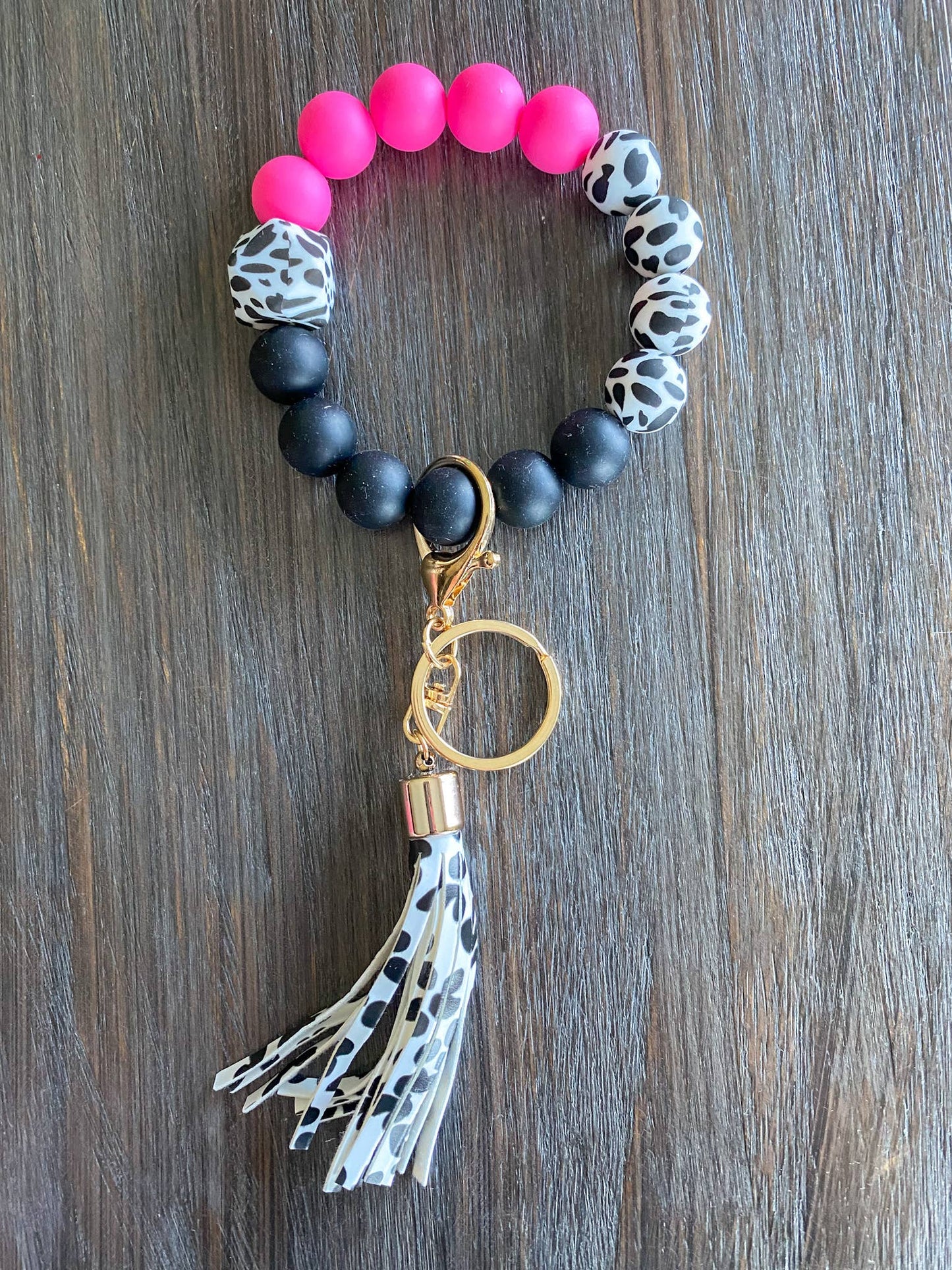 Cow Print Silicone Wristlet Keychain