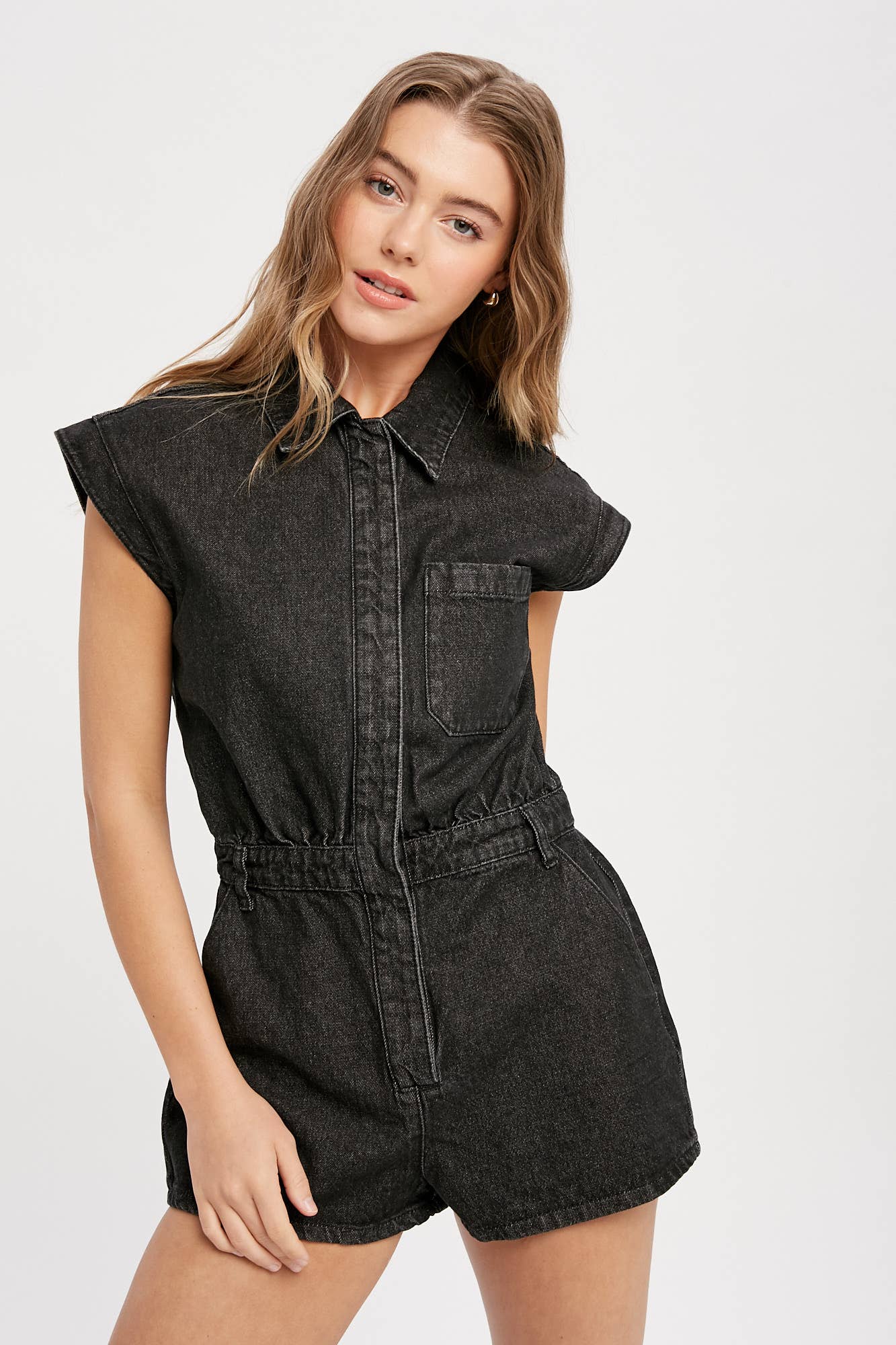 WASHED DENIM BUTTONDOWN ROMPER
