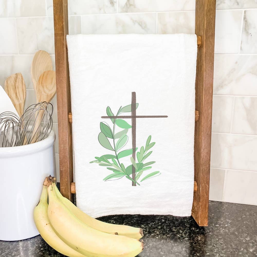 Cross with Leaves - Tea Towel