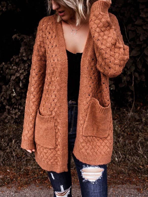 Woven Texture Knitted Pocket Cardigan